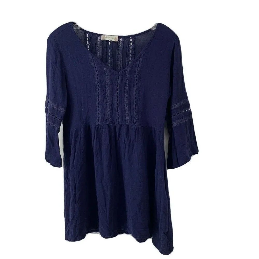 Altar'd State Tunic Navy Blue V Neck Bell Sleeve S